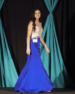 Abby Paris Blue Size 4 Prom Sequined Medium Height Mermaid Dress on Queenly