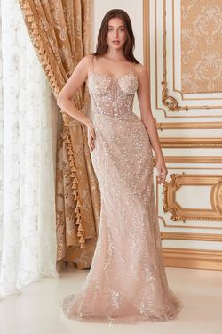 Style A1186 Andrea and Leo Nude Size 14 Plus Size Tulle Spaghetti Strap Straight Dress on Queenly