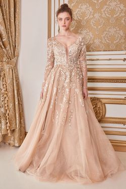Style CDA1215 Andrea and Leo Gold Size 10 Lace Floor Length Ball gown on Queenly