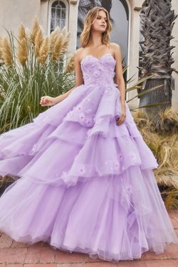 Style CDA1220 Andrea and Leo Purple Size 2 Strapless Pageant Lavender Prom Ball gown on Queenly