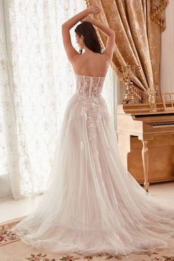 Style CDA1089W Andrea and Leo White Size 12 Strapless A-line Tall Height Floor Length Side slit Dress on Queenly