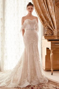 Style CDA1104W Andrea and Leo Nude Size 6 Tall Height Fitted Lace Mermaid Dress on Queenly