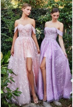 Style CDA1207 Andrea and Leo Pink Size 2 Tall Height Lace Tulle Side slit Dress on Queenly