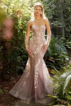 Style CDA1157 Andrea and Leo Nude Size 12 Fitted Tulle Floor Length Mermaid Dress on Queenly