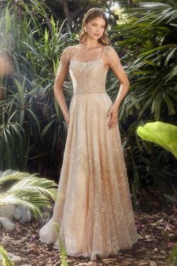 Style CDA1112 Andrea and Leo Gold Size 14 Plus Size Floor Length Corset Tall Height Straight Dress on Queenly