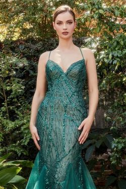 Style CDA1162 Andrea and Leo Green Size 4 Spaghetti Strap Tulle Tall Height Mermaid Dress on Queenly