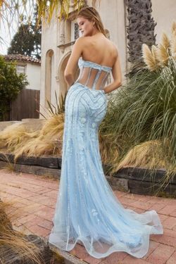 Style CDA1211 Andrea and Leo Blue Size 4 Floor Length Corset Strapless Prom Mermaid Dress on Queenly