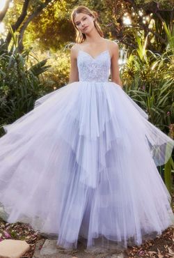 Style CDA1152 Andrea and Leo Blue Size 6 Tulle Prom Spaghetti Strap Tall Height Ball gown on Queenly