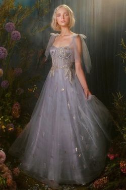 Style CDA0824 Andrea and Leo Gray Size 12 Tulle Embroidery Plus Size Prom Floor Length Ball gown on Queenly