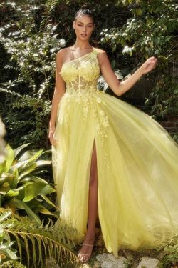 Style CDA1140 Andrea and Leo Yellow Size 2 Black Tie Tall Height Side slit Dress on Queenly