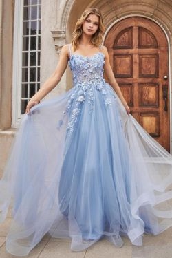 Style CDA1142 Andrea and Leo Blue Size 6 Prom Sheer Ball gown on Queenly