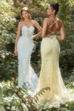 Style CDA1115 Andrea and Leo Yellow Size 10 Lace Floor Length Cda1115 Tall Height Spaghetti Strap Mermaid Dress on Queenly