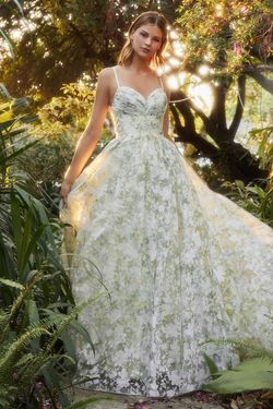 Style CDA1132 Andrea and Leo Yellow Size 4 Cda1132 Lace Floor Length Spaghetti Strap Print Ball gown on Queenly