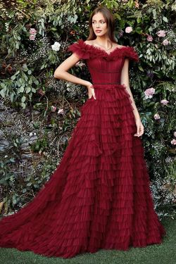Style CDA1032 Andrea and Leo Red Size 10 Tulle Burgundy Floor Length Pageant Ball gown on Queenly