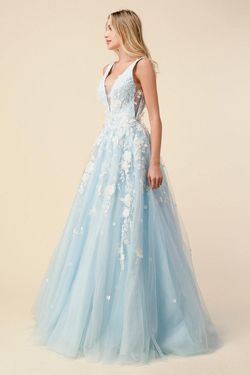 Style CDA1028 Andrea and Leo Blue Size 10 Tall Height Tulle A-line Ball gown on Queenly