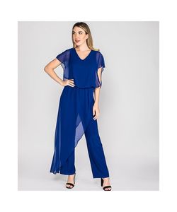 Style Jumpsuit with chiffon overlay Last Tango Blue Size 12 50 Off Cocktail Dress on Queenly