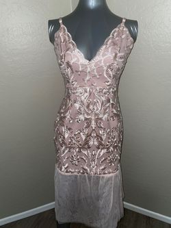 Pretty Little Thing Nude Size 6 Wedding Guest Embroidery Prom Straight Dress on Queenly