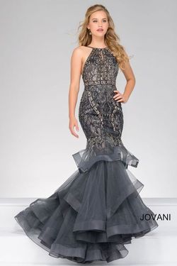 Style 31554 Jovani Silver Size 12 Sequined Military Mermaid Dress on Queenly