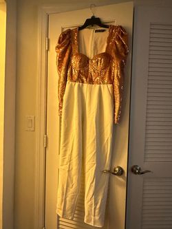 Lavish Alice Nude Size 4 Floor Length Sequined Jumpsuit Dress on Queenly