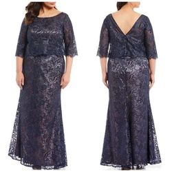 JS Collections Blue Size 14 Navy Plus Size A-line Dress on Queenly