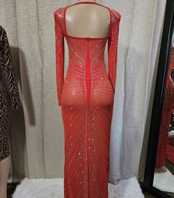 soyaza  Red Size 4 Floor Length Sheer Mermaid Dress on Queenly