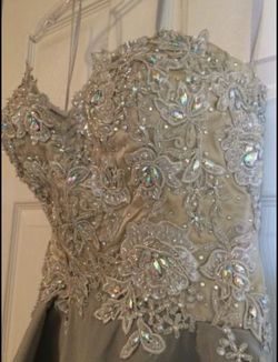 Tony Bowls Silver Size 6 Floor Length Strapless Pageant Prom Mermaid Dress on Queenly
