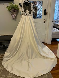 Style 5867 MoriLee White Size 16 Jewelled Ivory Plus Size Train Dress on Queenly