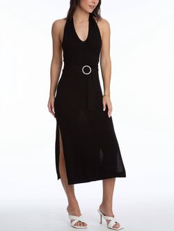 Style 1-3669610247-2972 525 America Black Size 8 Belt Side Slit Halter Cocktail Dress on Queenly