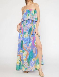 Style 1-1334146934-3236 entro Blue Size 4 Pattern Strapless Polyester Side slit Dress on Queenly