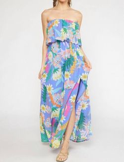 Style 1-1334146934-3236 entro Blue Size 4 Floral Tall Height Polyester Side slit Dress on Queenly