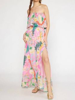 Style 1-3672707987-3236 entro Pink Size 4 Tall Height Print Floor Length Side slit Dress on Queenly
