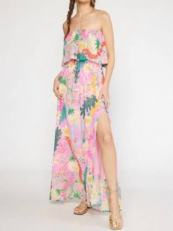 Style 1-3672707987-2696 entro Pink Size 12 Strapless Floor Length Pattern Print Side slit Dress on Queenly