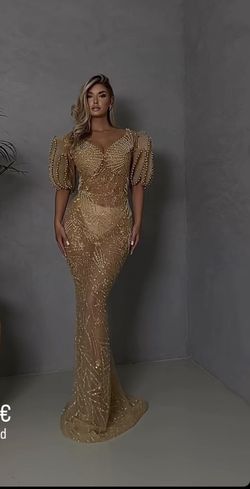 Style -1 Tabja Nude Size 4 Mini Prom High Neck Cap Sleeve Mermaid Dress on Queenly