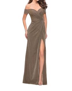 Style 1-4276733565-2168 La Femme Gold Size 8 Tall Height Free Shipping Floor Length Side slit Dress on Queenly