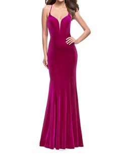 Style 1-2531013590-1901 La Femme Pink Size 6 Free Shipping Velvet Tall Height Straight Dress on Queenly