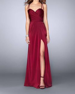 Style 1-1212074023-238 La Femme Red Size 12 Floor Length Plus Size Burgundy Side slit Dress on Queenly
