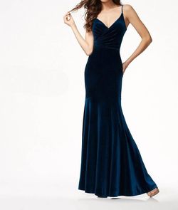 Style 1-3036700811-649 Colette by Mon Cheri Blue Size 2 Military Velvet Straight Dress on Queenly