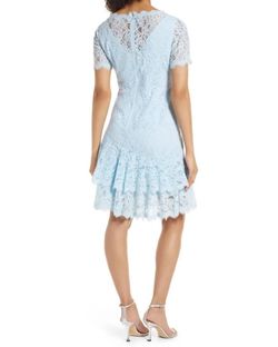 Style 1-3857021933-649 SHANI Blue Size 2 V Neck Lace Sleeves Free Shipping Cocktail Dress on Queenly