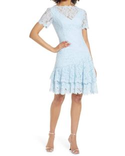 Style 1-3857021933-649 SHANI Blue Size 2 Summer Lace Mini Cocktail Dress on Queenly