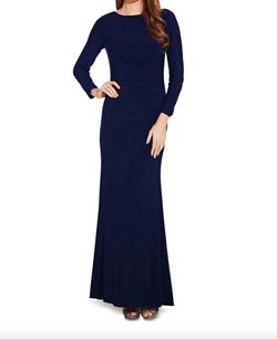Style 1-2548031795-1901 Adrianna Papell Blue Size 6 Military Floor Length Straight Dress on Queenly