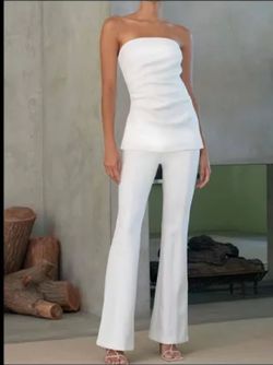 Misha White Size 8 Strapless Tall Height Bachelorette Jumpsuit Dress on Queenly