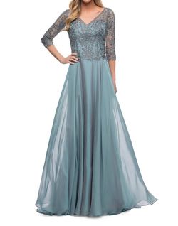 Style 1-2614814688-98 La Femme Blue Size 10 Floor Length Tall Height A-line Dress on Queenly
