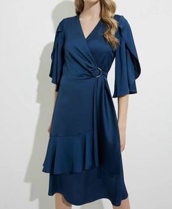 Style 1-1955472989-472 Joseph Ribkoff Blue Size 16 Sleeves Ruffles Cocktail Dress on Queenly