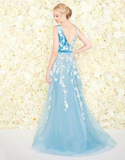 Style 1-3247882003-1498 MAC DUGGAL Blue Size 4 Plunge Free Shipping Tall Height A-line Dress on Queenly