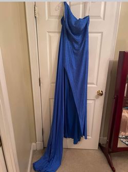 Sherri Hill Blue Size 6 Black Tie Prom Side slit Dress on Queenly