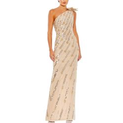 Mac Duggal Gold Size 4 Floral One Shoulder Cocktail Dress on Queenly