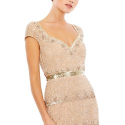Mac Duggal Nude Size 14 Fitted Sweetheart Cap Sleeve Bridgerton A-line Dress on Queenly