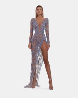 Albina Dyla Blue Size 4 Floor Length Side slit Dress on Queenly