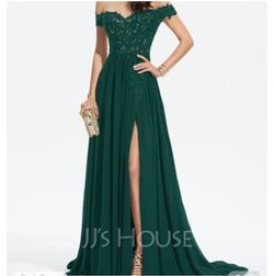 Style JJS HOUSE Sherri Hill Green Size 2 Prom Side slit Dress on Queenly