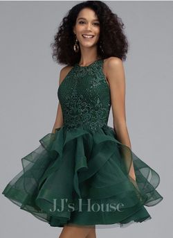 JJs House Green Size 6 High Neck Embroidery Homecoming Jj’s House Cocktail Dress on Queenly